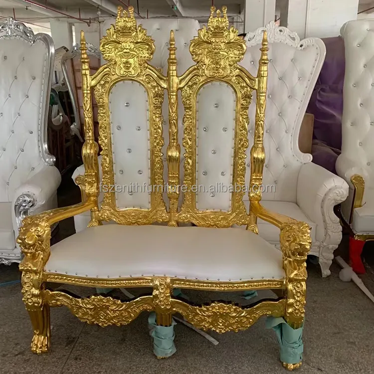 ขายส่งหรูหรารอยัลราคาถูกทองเจ้าหญิงเก้าอี้บัลลังก์กษัตริย์เก้าอี้แต่งงานสำหรับเจ้าสาวและเจ้าบ่าว