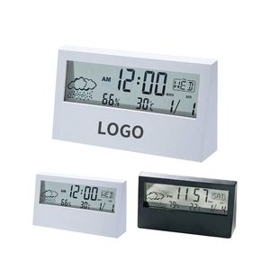 <b>Desk</b> <b>Clock</b> <b>Digital</b> Custom Multifunctional Rectangular LCD Weather Date <b>Digital</b> Alarm <b>Clock</b> with Logo for Home Use - Product Image 1
