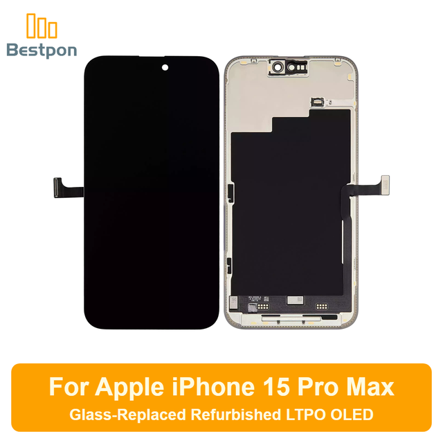 Replacement for iPhone 15 Pro Max OLED Screen Assembly, Glass-Replaced Refurbished, Original Panel and IC, Grade a