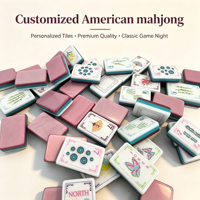 Mahjong personnalisé de style oriental américain, tuiles de mahjong en acrylique double couche rose et turquoise, motif de papillon et de fleurs, jeu de Mahjong pliable