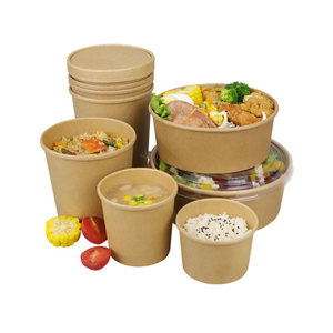 Boîte biodégradable pour <span class=keywords><strong>restaurant</strong></span>, plateau à emporter, bol en papier kraft, contenants alimentaires en papier avec couvercle - Product Image 5
