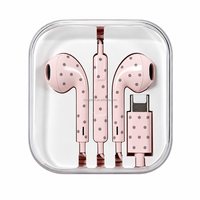 Earphone Berkualitas Tinggi Tipe C Bermotif Polkadot, Headset Stereo dengan Mikrofon dan Kontrol Volume di Kabel, untuk Kantor dan Perjalanan
