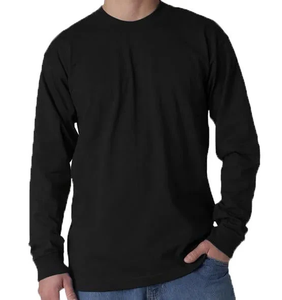Camisetas de Cuello Redondo de Alta Calidad de Secado Rápido, Camisetas de Manga Larga de Color Negro Liso, Transpirables, Informales para Hombre - Product Image 1