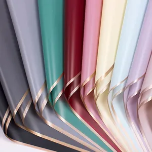 Papel <span class=keywords><strong>de</strong></span> Regalo para Flores Superventas al Por Mayor, <span class=keywords><strong>de</strong></span> Lujo Estilo Coreano con Borde Dorado, Marco para Ramo Impermeable - Product Image 1