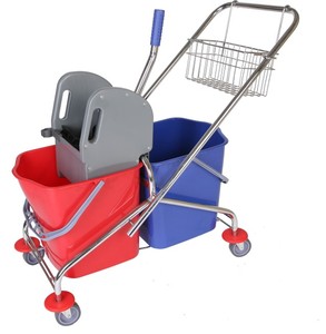 Serpillère jaune pour le nettoyage des hôtels, seau à essorage avec roues et acier inoxydable, seau à essorage de 3 gallons - Product Image 2