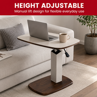 Table d'appoint réglable en hauteur avec plateau en cuir - Bureau mobile pour ordinateur portable pour canapé-lit en MDF noyer en forme de C avec roulettes