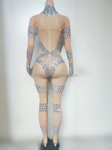 Costume de scène pour soirée en boîte de nuit, bar, performance, <span class=keywords><strong>Luka</strong></span> Mesh, brillant, diamant, moulant, sexy, une pièce, col haut, pantalon slim - Product Image 3