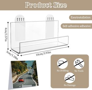 Étagères murales adhésives en acrylique transparent, support flottant sans perçage <span class=keywords><strong>pour</strong></span> photos, cadres, décorations et petits objets - Product Image 1