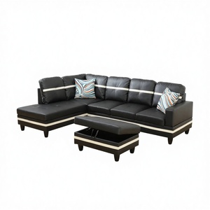 โซฟาหนังรูปตัวแอลทรงทันสมัยหรูหรา พร้อมพนักพิงแบบ Tufted และที่วางแขนทรงเหลี่ยม เฟอร์นิเจอร์ห้องนั่งเล่นและห้องนอนระดับพรีเมียม เป็นมิตรกับสิ่งแวดล้อม - Product Image 3