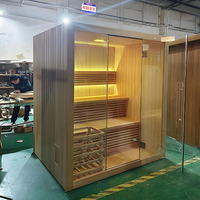 Sauna de lujo de cedro rojo con función de vapor seco y húmedo para jardín exterior, villa y bienestar.