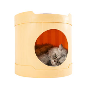 Umwelt freundliche PP Harz Katze Höhle Baum Loch Haus Plüsch Sherpa Fleece Runde süße Haustier Katze versteckt warmes Bett zum Verkauf - Product Image 5