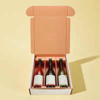 Caja de avión de 3 botellas Beige, logotipo de estampado dorado, correo corrugado para jugo y vino, embalaje de regalo, cajas de papel corrugado reciclado