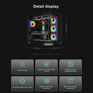 Boîtier PC ATX panoramique avec support de refroidissement par eau 360 mm en haut et 280 mm sur le côté, châssis 7 emplacements - Product Image 2