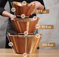 Ensemble de saladiers en bois, ensemble de 3 saladiers - Ensemble de saladiers à design ondulé pour servir, accessoire de table en bois naturel