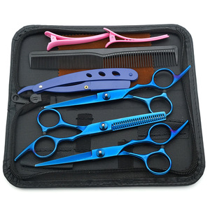 กรรไกรตัดผมสแตนเลสกรรไกรตัดผมมืออาชีพสีดำมีดโกนบางกรรไกรเพิ่มถุง - Product Image 1