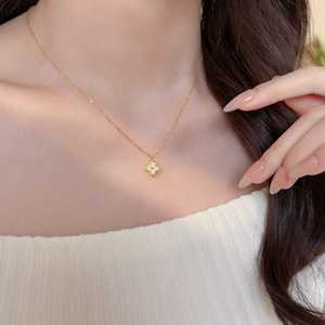 Kalung Perak Sterling 925 SPJ Grosir, Berlian Penuh Bentuk Semanggi Empat Daun, Rantai Klavikula Bertabur Zirkonia Kubik untuk Wanita - Product Image 2