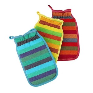 Toalla de baño de granos gruesos con rayas arcoíris, toalla corporal, estropajo, removedor de polvo, guantes de baño, de doble capa y engrosados para adultos - Product Image 3