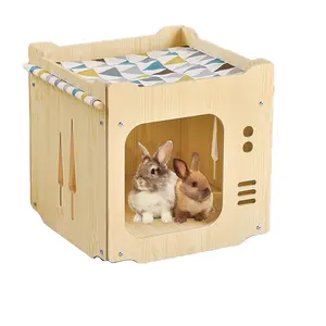 Rumah kucing kayu tempat tersembunyi kelinci dengan tempat tidur gantung dapat ditumpuk ruang sambungan