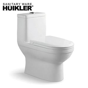 WC monobloc moderne en céramique à double chasse, à siphon, à siphon en S, autonettoyant, émaillé, pour usage hôtelier, modèle simple HUIKLER A-817, à poser au sol - Product Image 1