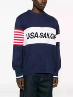 Herren 100% Baumwolle Intarsia-Pullover USA Sail GP Grafik Nautische Sportbekleidung Jacquard Gestrickter 3D-Buchstaben Rundhals-Pullover Winter