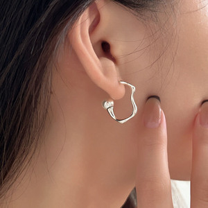 S925 Sterling <b>Silver</b> Heart Huggie Earrings For Women Minimalist <b>Studs</b> Everyday Wear Geometric Design - Product Image 1