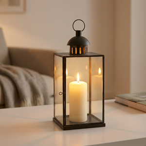 Wholesale <b>Black</b> Metal Framed Toughen Glass Candle <b>Lantern</b> for Home & Weddings Decorations - Product Image 1