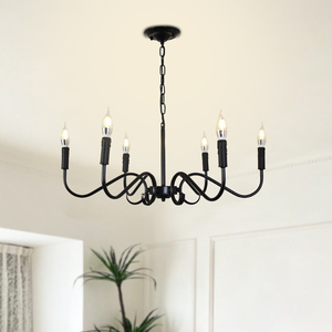 Lustre Classique Vintage Style Bougie, Grand <span class=keywords><strong>Chandelier</strong></span> en Fer Forgé Noir à Branches, Luminaire Suspendu pour Salle à Manger <span class=keywords><strong>et</strong></span> Salon - Product Image 2