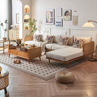 Ensemble de canapé 3 places en bois massif artisanal en rotin véritable, personnalisable, pour les intérieurs contemporains d'australien
