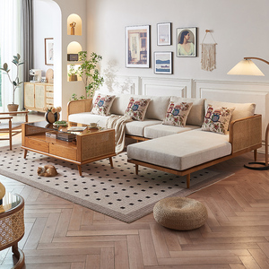 Juego de Sofás de Madera Maciza Personalizado, Hecho a Mano con Ratán Genuino, de 3 Plazas, para Interiores de Estilo Australiano Contemporáneo - Product Image 2