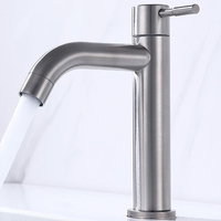 Robinet de lavabo haut économique en acier inoxydable à poignée unique pour salle de bain, eau froide et lavabo