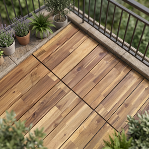 Planche de terrasse en teck véritable pour extérieur 18 mm ABC 60 x 30 cm – Revêtement de sol écologique et étanche pour entrepôt, extérieur, parc, chambre, jardin - Product Image 4