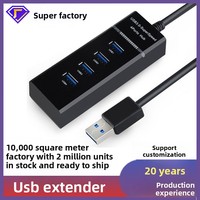 Hub USB 3.0 à quatre ports en alliage d'aluminium, répartiteur, connecteur de souris d'ordinateur, extension de port, en stock