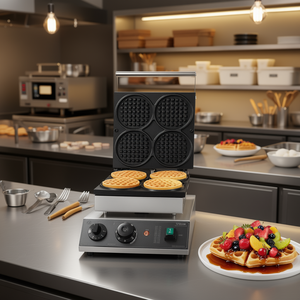 Gaufrier rond Vevor 4 trous 1750W, antiadhésif, équipement de boulangerie professionnel pour la préparation de gaufres - Product Image 2