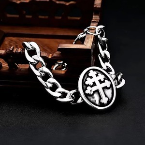 Pulsera cruzada de acero inoxidable yunnique, cadena de plata tibetana, joyería para hombre, estilo Hip Hop Punk, regalo, accesorio de moda - Product Image 3