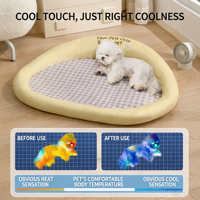 Cama refrescante para mascotas con diseño de panda de dibujos animados, colchoneta tejida transpirable para perros y gatos, nido de verano, almohadilla suave lavable, cojín tipo bolster para cachorros y gatitos