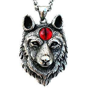 Yunnique – pendentif tête de loup, œil rouge, en acier titane, collier pour hommes, bijoux en forme d'animal, cadeau - Product Image 5