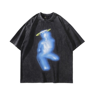 T-shirt Uomo Oversize Grunge Effetto Usurato Stile Retrò 2026, Casual 100% Cotone, Stampa DTG <span class=keywords><strong>Anime</strong></span> Giapponese, Hip Hop Streetwear Vestibilità Regolare - Product Image 4