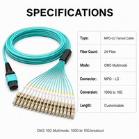 Cable de Fibra Óptica Multimodo OM3 de 24 Núcleos, Conector MPO-LC, 100G a 10 Pares LC, Longitud Personalizada