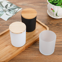Pot à bougie en verre dépoli de 300 ml, noir mat et blanc, vide, avec couvercle en bois de bambou, pour cadeaux et artisanat