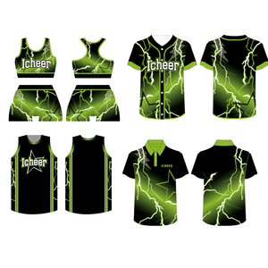 ワンストップ カスタム グリーン チア ユニフォーム パッケージ ユース 昇華プリント練習着とアクセサリー 卸売 チアリーディング ユニフォーム - Product Image 2