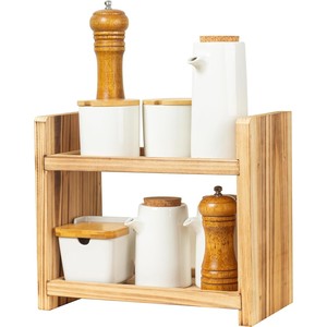 Wooden 2 Tier Desktop <b>Storage</b> <b>Rack</b> Rectangle Multifunctional <b>Kitchen</b> Spice Organizer Standing Type - Product Image 1