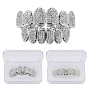 Grillz de Dents Hip Hop Plaqués Or de Haute Qualité, Ensemble Complet <span class=keywords><strong>Micro</strong></span> Pavé de Zirconium Cubique (CZ) pour Dents du Haut et du Bas - Product Image 2