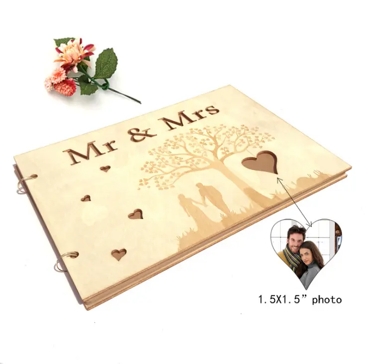 Wooden Mr. and Mrs. photo frame wedding guest book