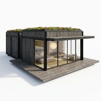 Maison préfabriquée moderne Zen Wabi-Sabi en conteneur, 35 m², toit vert, jardin, cèdre Yakisugi + verre, maison mobile modulaire, villa