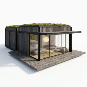 Maison préfabriquée <span class=keywords><strong>Zen</strong></span> Wabi-Sabi 35 m² avec toit végétal, en cèdre Yakisugi et verre, maison mobile modulaire, <span class=keywords><strong>villa</strong></span> de villégiature OEM - Product Image 1