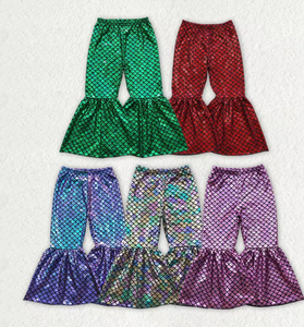 กางเกงขายาวทรงบานสีฟ้าม่วงลายเกล็ดปลาสำหรับเด็กผู้หญิง ผลิตจากโพลีเอสเตอร์/คอตตอน ขายดี เป็นมิตรต่อสิ่งแวดล้อม - Product Image 1