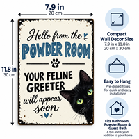 Plaque murale rectangulaire en métal amusante pour salle de bain, motif chat, à suspendre, cadeau pour femmes et hommes, décoration murale « Bienvenue dans la salle de bain » -2