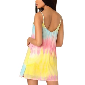 Cravate Teinture Balançoire Robe Cami Multicolore Femme Robe Tie Dye Robe À Bretelles Spaghetti - Product Image 1