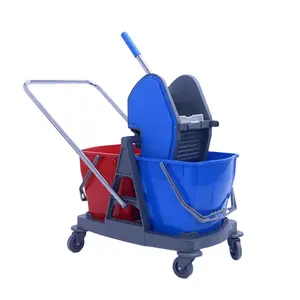 House Hospital Hotel Room Floor Cleaning Tools Down Press Squeeze Double Plastic Buckets Mop Wringer Trolley