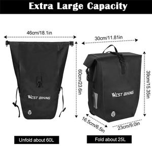 Sacoche de vélo WEST BIKING 25L grande capacité, étanche, pour porte-bagages arrière double, sacoche de selle de voyage, sacoche de transport pour vélo - Product Image 3